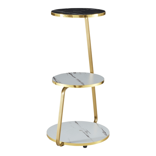 Mesa de apoio Sipoo 3 níveis metalaglomerado 74x46x37 cm mármore branco  mármore preto en.casa