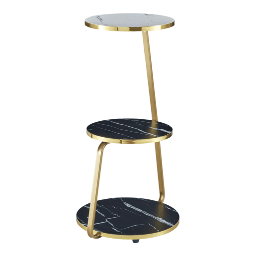 Mesa de apoio Sipoo 3 níveis metalaglomerado 74x46x37 cm mármore preto  mármore branco en.casa