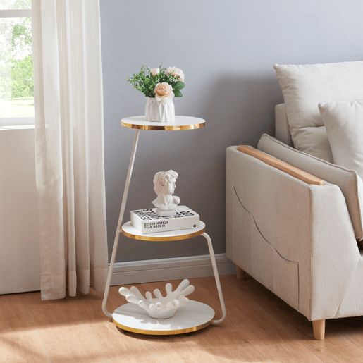Mesa de apoio Sipoo metalaglomerado 74x46x37 cm branco  dourado en.casa