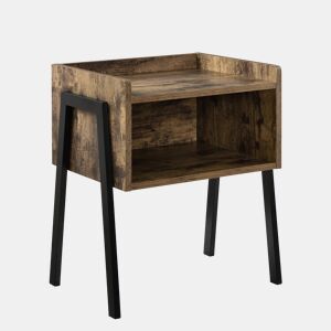 Mesa de apoio Andernach com prateleira empilhável em aglomeradometal - 52 x 42 x 35 cm - Efeito madeira en.casa
