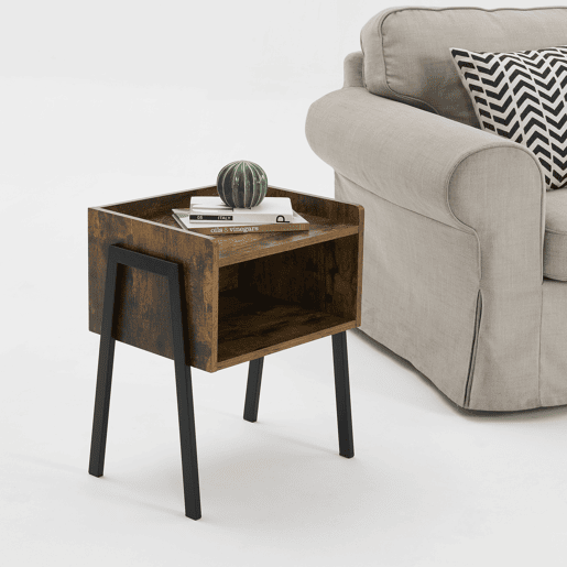 Mesa de apoio Andernach com prateleira empilhável em aglomeradometal - 52 x 42 x 35 cm - Efeito madeira en.casa