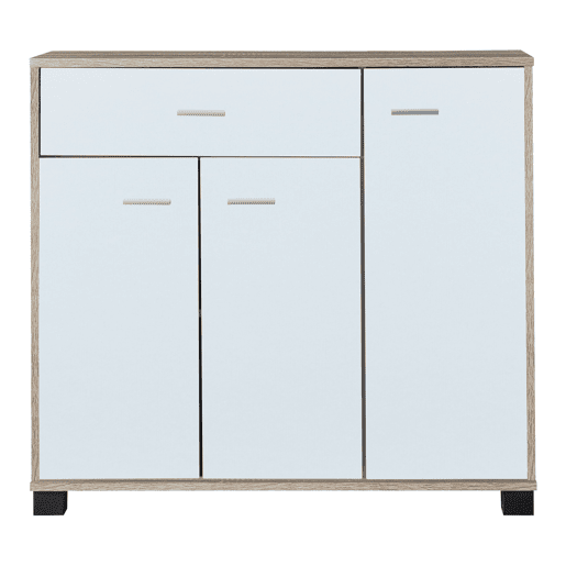 Apatador Bobeck com gaveta e dois compartimentos fechados em aglomerado de madeira 72 x 80 x 28 cm - Efeito carvalho  Branco en.casa