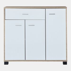 Apatador Bobeck com gaveta e dois compartimentos fechados em aglomerado de madeira 72 x 80 x 28 cm - Efeito carvalho Branco en.casa