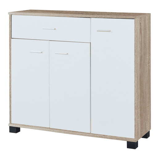 Apatador Bobeck com gaveta e dois compartimentos fechados em aglomerado de madeira 72 x 80 x 28 cm - Efeito carvalho  Branco en.casa
