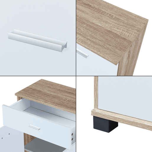 Apatador Bobeck com gaveta e dois compartimentos fechados em aglomerado de madeira 72 x 80 x 28 cm - Efeito carvalho  Branco en.casa