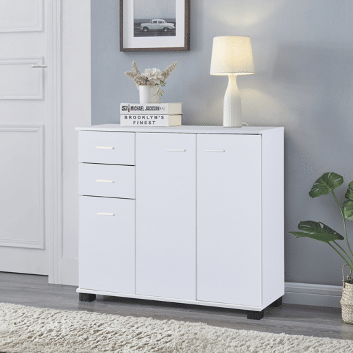 Apatador Crimla com 2 gavetas e 3 portas em aglomerado de madeira 76 x 80 x 28 cm - Branco en.casa