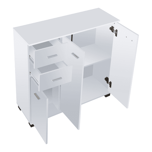 Apatador Crimla com 2 gavetas e 3 portas em aglomerado de madeira 76 x 80 x 28 cm - Branco en.casa