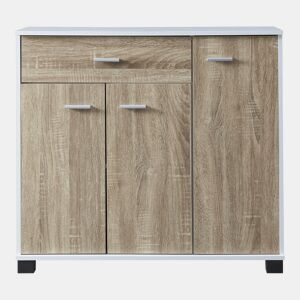Apatador Bobeck com gaveta e dois compartimentos fechados em aglomerado 72 x 80 x 28 cm - Branco  Efeito carvalho en.casa