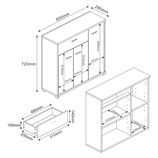 Apatador Bobeck com gaveta e dois compartimentos fechados em aglomerado 72 x 80 x 28 cm - Branco  Efeito carvalho en.casa