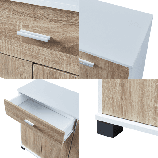 Apatador Bobeck com gaveta e dois compartimentos fechados em aglomerado 72 x 80 x 28 cm - Branco  Efeito carvalho en.casa