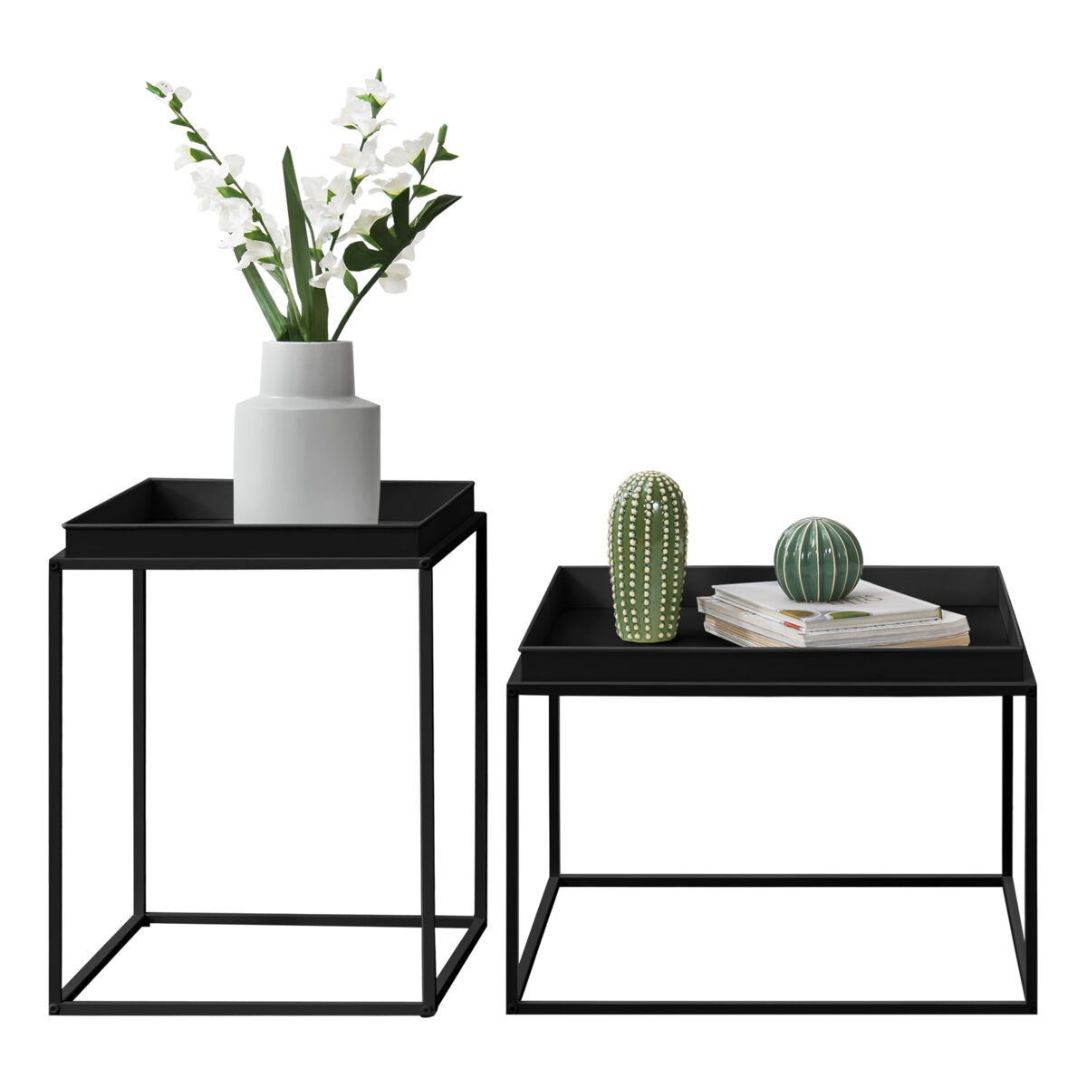 Set de 2 mesas auxiliares helier mesa bandeja metal 39 x 55 x 55 cm y 56 x 54 x 40 cm - negro mate [en.casa]