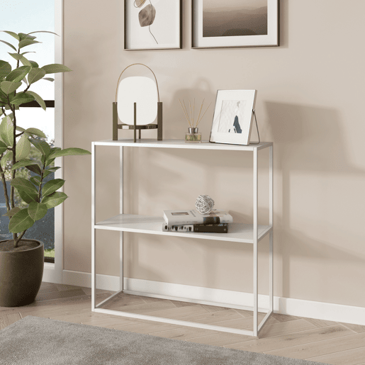 Mesa de consola Strömstad em aço 80 x 80 x 26 cm - em branco mate en.casa