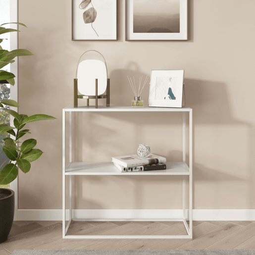 Mesa de consola Strömstad em aço 80 x 80 x 26 cm - em branco mate en.casa