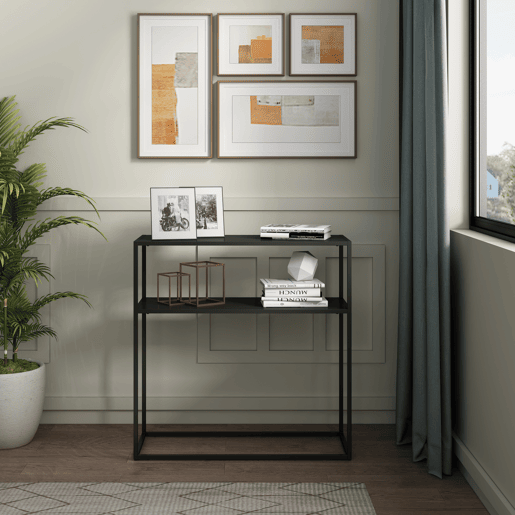 Mesa de consola Kuhmo com prateleira metálica adicional 80 x 80 x 30 cm - Preto en.casa