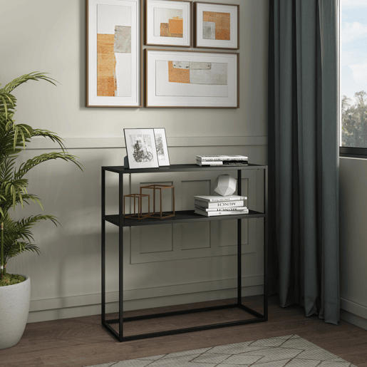Mesa de consola Kuhmo com prateleira metálica adicional 80 x 80 x 30 cm - Preto en.casa
