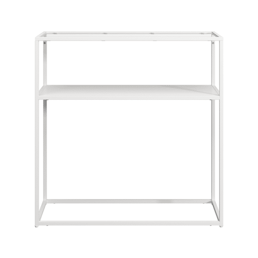 Mesa de consola Kuhmo com prateleira adicional tampo de mesa em vidro temperadometal 80 x 80 x 30 cm - Branco en.casa