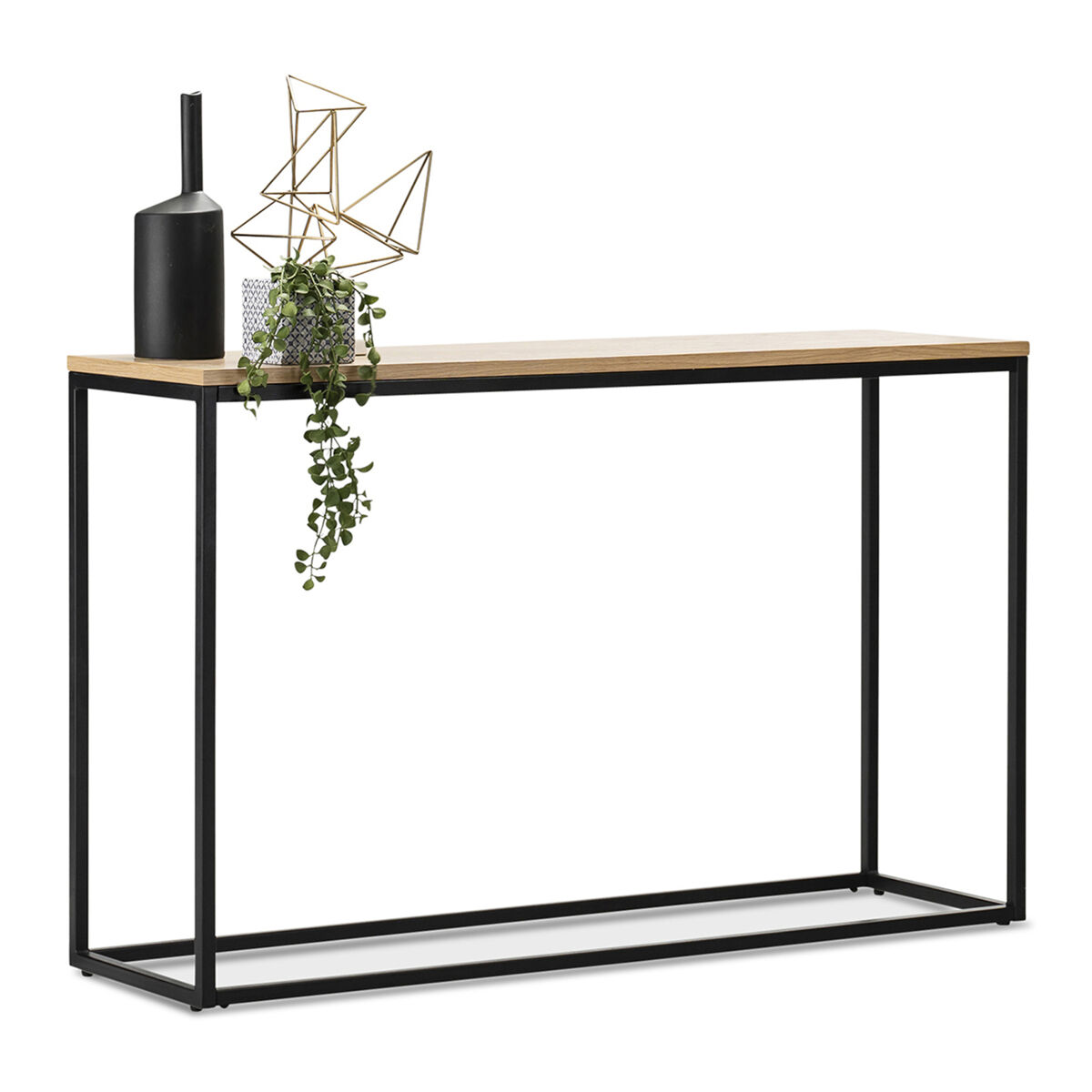Mesa consola kittilä para entrada metal/mdf 80 x 100 x 30 cm - negro y efecto roble [en.casa]