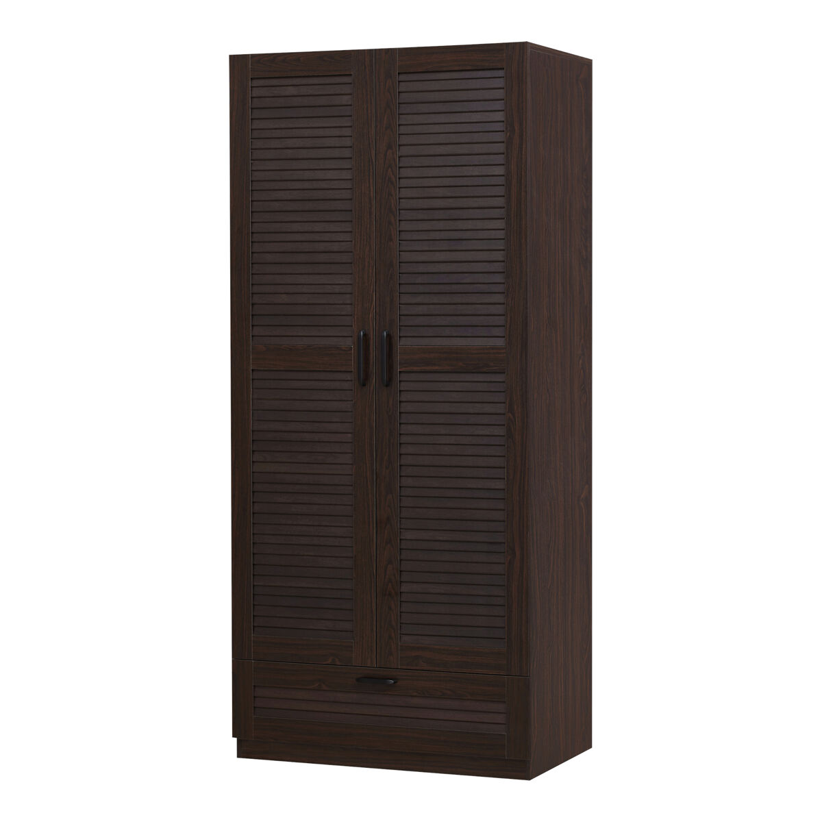 Armario ropero finning (2 puertas 1 perchero 4 compartimentos 1 cajón) mdf 176 x 80 x 52 cm - efecto nogal oscuro [en.casa]