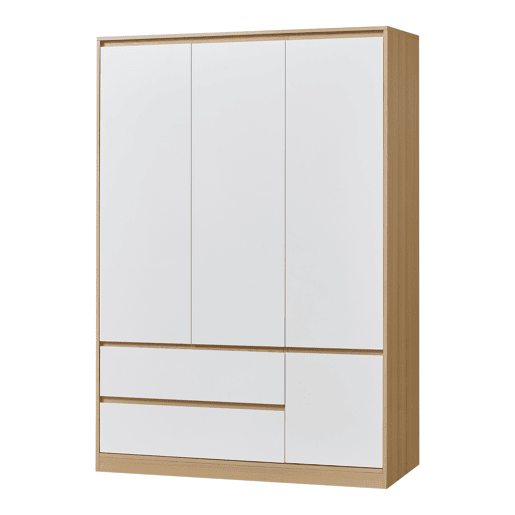 Roupeiro Bastheim (4 portas, 1 calha, 6 compartimentos, 2 gavetas) MDF 176 x 120 x 52 cm - Efeito carvalho e branco en.casa