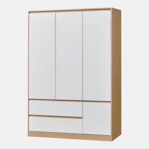 Roupeiro Bastheim (4 portas, 1 calha, 6 compartimentos, 2 gavetas) MDF 176 x 120 x 52 cm - Efeito carvalho e branco en.casa