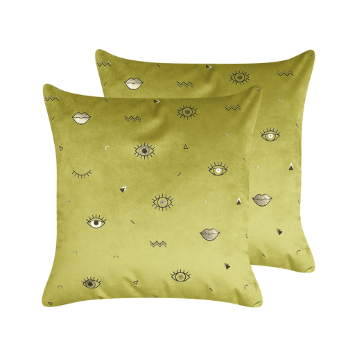 Conjunto de 2 almofadas decorativas AEONIUM Veludo 45 x 45 cm Verde-oliva Padrão abstracto