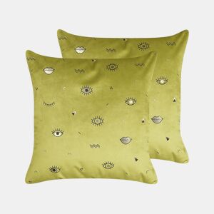 Conjunto de 2 almofadas decorativas AEONIUM Veludo 45 x 45 cm Verde-oliva Padrão abstracto