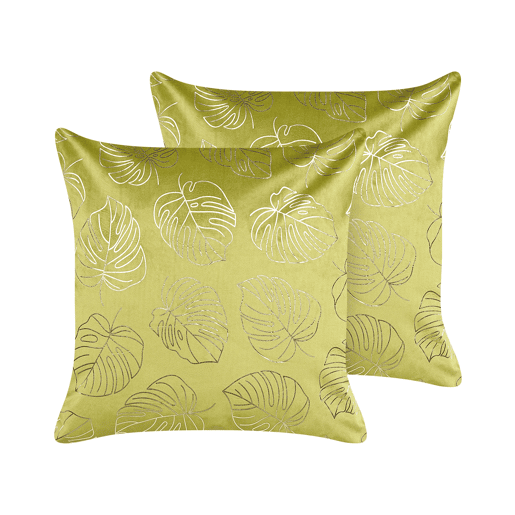 Conjunto de 2 almofadas decorativas DELICIOSA Veludo 45 x 45 cm Verde claro Padrão de plantas