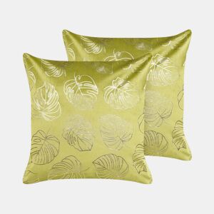 Conjunto de 2 almofadas decorativas DELICIOSA Veludo 45 x 45 cm Verde claro Padrão de plantas