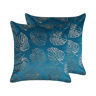 Conjunto de 2 almofadas decorativas DELICIOSA Veludo 45 x 45 cm Azul Padrão de plantas
