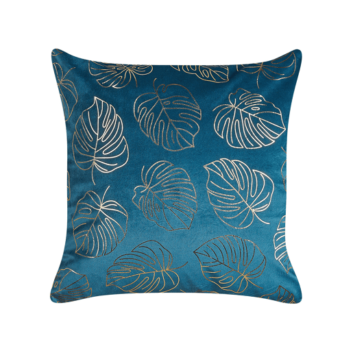 Conjunto de 2 almofadas decorativas DELICIOSA Veludo 45 x 45 cm Azul Padrão de plantas