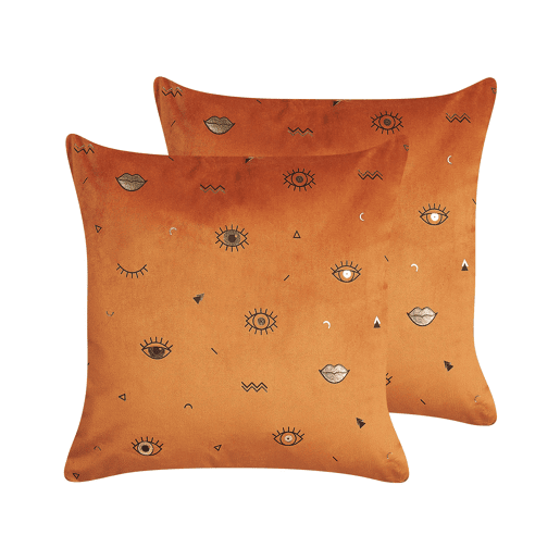 Conjunto de 2 almofadas decorativas AEONIUM Veludo 45 x 45 cm Laranja Padrão abstracto