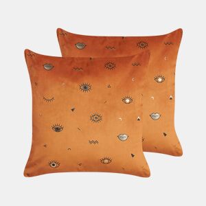Conjunto de 2 almofadas decorativas AEONIUM Veludo 45 x 45 cm Laranja Padrão abstracto