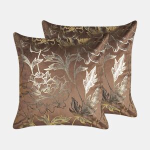 Conjunto de 2 almofadas decorativas DAFFODIL Veludo 45 x 45 cm Castanho Padrão floral