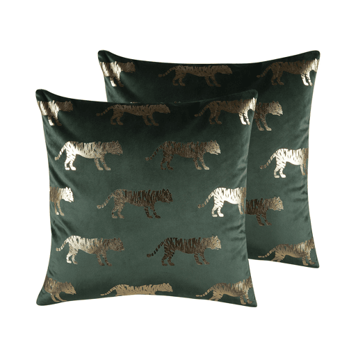 Conjunto de 2 almofadas decorativas BLUEBELL Veludo 45 x 45 cm Verde escuro Padrão animal