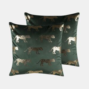 Conjunto de 2 almofadas decorativas BLUEBELL Veludo 45 x 45 cm Verde escuro Padrão animal