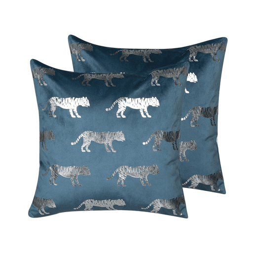 Conjunto de 2 almofadas decorativas BLUEBELL Veludo 45 x 45 cm Azul Padrão animal