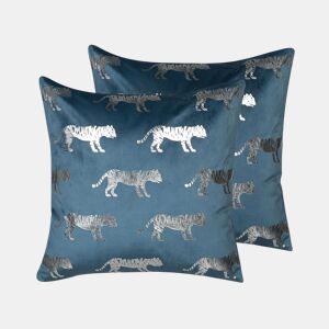 Conjunto de 2 almofadas decorativas BLUEBELL Veludo 45 x 45 cm Azul Padrão animal