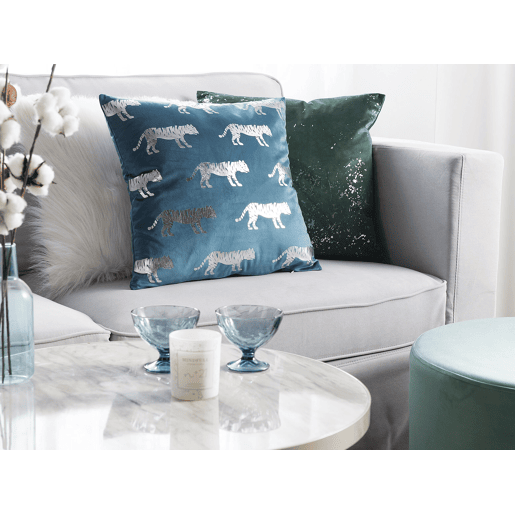 Conjunto de 2 almofadas decorativas BLUEBELL Veludo 45 x 45 cm Azul Padrão animal