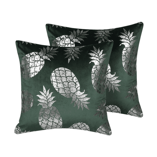 Conjunto de 2 almofadas decorativas ASTILBE Veludo 45 x 45 cm Verde escuro Padrão de plantas