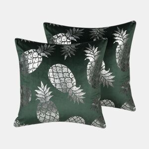 Conjunto de 2 almofadas decorativas ASTILBE Veludo 45 x 45 cm Verde escuro Padrão de plantas