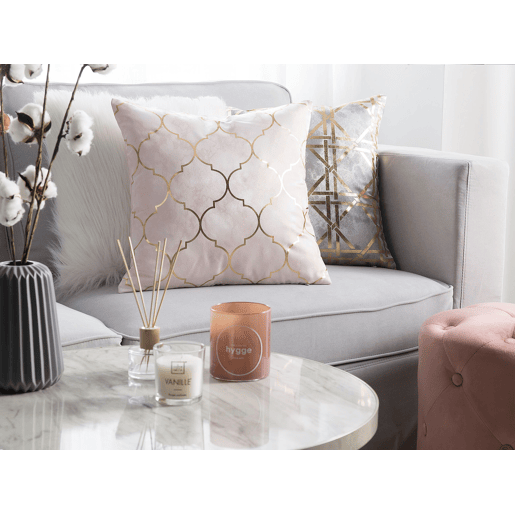 Conjunto de 2 almofadas decorativas ALYSSUM 45 x 45 cm Rosa Padrão em treliça