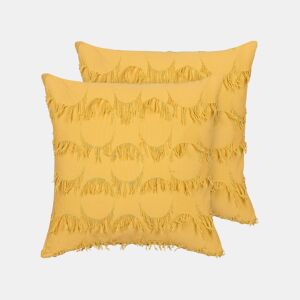 Conjunto de 2 almofadas decorativas AGASTACHE 45 x 45 cm Amarelo Padrão geométrico
