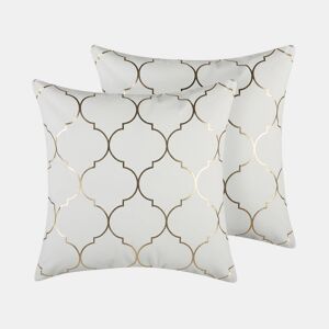 Conjunto de 2 almofadas decorativas ALYSSUM Algodão 45 x 45 cm Branco Padrão em treliça