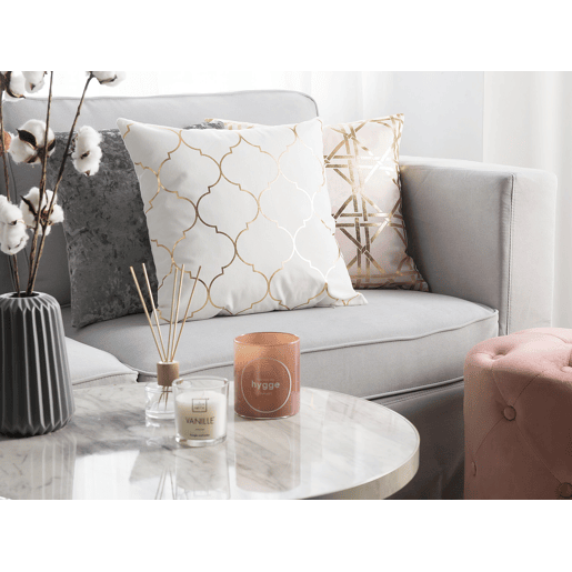Conjunto de 2 almofadas decorativas ALYSSUM Algodão 45 x 45 cm Branco Padrão em treliça