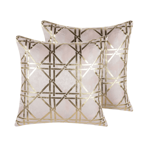 Conjunto de 2 almofadas decorativas CASSIA 45 x 45 cm Rosa Padrão geométrico