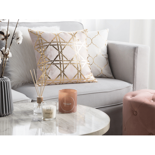 Conjunto de 2 almofadas decorativas CASSIA 45 x 45 cm Rosa Padrão geométrico