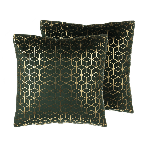 Conjunto de 2 almofadas decorativas CELOSIA Veludo 45 x 45 cm Verde escuro Padrão geométrico