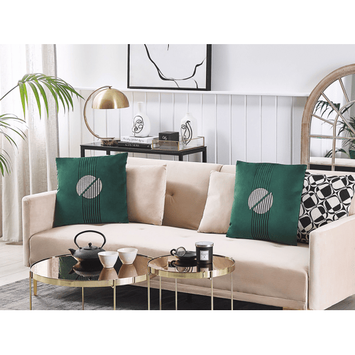Conjunto de 2 almofadas decorativas CEROPEGIA Veludo 45 x 45 cm Verde esmeralda Padrão geométrico