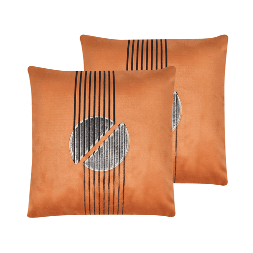 Conjunto de 2 almofadas decorativas CEROPEGIA Veludo 45 x 45 cm Laranja Padrão geométrico