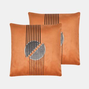 Conjunto de 2 almofadas decorativas CEROPEGIA Veludo 45 x 45 cm Laranja Padrão geométrico
